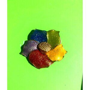 ALAN TURING INSPIRED RAINBOW POPPY FLOWER GLITTERY ENAMEL BADGE